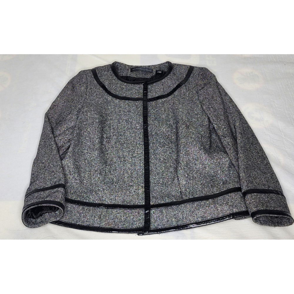 Dana Buchman Women's Sz 8 Tweed Blazer Jacket Black White Trim Preppy Office Lux